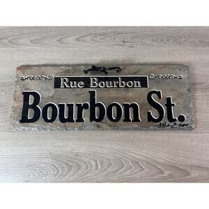 Vintage New Orleans Bourbon Street Handmade Slate Tile Sign 14x5